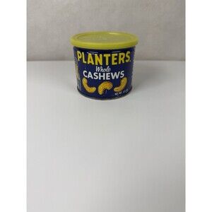 Vintage Planters Whole Cashews Tin with Yellow Lid - 6.5 oz Key-Open Metal Can